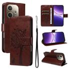 For OPPO A5 Pro 5G Global Tree & Cat Embossed Pattern Flip Leather Phone Case(Coffee) - 1