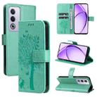 For OPPO K12X 5G Global Tree & Cat Embossed Pattern Flip Leather Phone Case(Green) - 1