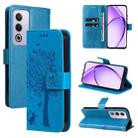 For OPPO K12X 5G Global Tree & Cat Embossed Pattern Flip Leather Phone Case(Blue) - 1