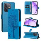 For OPPO A3 4G Global / A60 5G Tree & Cat Embossed Pattern Flip Leather Phone Case(Blue) - 1