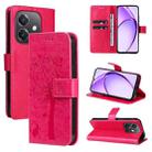 For OPPO A3 4G Global / A60 5G Tree & Cat Embossed Pattern Flip Leather Phone Case(Rose Red) - 1