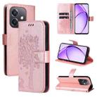 For OPPO A3 4G Global / A60 5G Tree & Cat Embossed Pattern Flip Leather Phone Case(Rose Gold) - 1