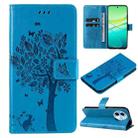 For vivo Y38 / Y200i / T3x Global Tree & Cat Embossed Pattern Flip Leather Phone Case(Blue) - 1