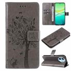 For vivo Y38 / Y200i / T3x Global Tree & Cat Embossed Pattern Flip Leather Phone Case(Grey) - 1