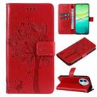 For vivo Y38 / Y200i / T3x Global Tree & Cat Embossed Pattern Flip Leather Phone Case(Red) - 1