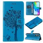 For vivo Y03 Tree & Cat Embossed Pattern Flip Leather Phone Case(Blue) - 1