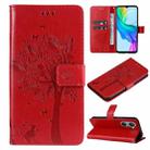 For vivo Y03 Tree & Cat Embossed Pattern Flip Leather Phone Case(Red) - 1