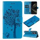 For Huawei nova 12 SE / nova 11 SE Tree & Cat Embossed Pattern Flip Leather Phone Case(Blue) - 1