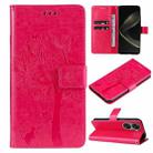 For Huawei nova 12 SE / nova 11 SE Tree & Cat Embossed Pattern Flip Leather Phone Case(Rose Red) - 1