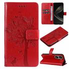 For Huawei nova 12 SE / nova 11 SE Tree & Cat Embossed Pattern Flip Leather Phone Case(Red) - 1