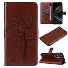 For Huawei nova 12 SE / nova 11 SE Tree & Cat Embossed Pattern Flip Leather Phone Case(Coffee) - 1