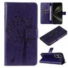 For Huawei nova 12 SE / nova 11 SE Tree & Cat Embossed Pattern Flip Leather Phone Case(Purple) - 1