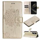 For Huawei nova 12 SE / nova 11 SE Tree & Cat Embossed Pattern Flip Leather Phone Case(Gold) - 1