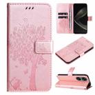 For Huawei nova 12 SE / nova 11 SE Tree & Cat Embossed Pattern Flip Leather Phone Case(Rose Gold) - 1