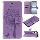 For Huawei nova 12s Tree & Cat Embossed Pattern Flip Leather Phone Case(Light Purple) - 1