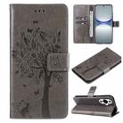 For Huawei nova 12s Tree & Cat Embossed Pattern Flip Leather Phone Case(Grey) - 1