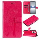 For Huawei nova 12s Tree & Cat Embossed Pattern Flip Leather Phone Case(Rose Red) - 1