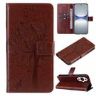 For Huawei nova 12s Tree & Cat Embossed Pattern Flip Leather Phone Case(Coffee) - 1