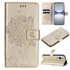 For Huawei nova 12s Tree & Cat Embossed Pattern Flip Leather Phone Case(Gold) - 1