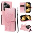 For Huawei Pura 80 Ultra 5G Tree & Cat Embossed Pattern Flip Leather Phone Case(Rose Gold) - 1