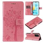 For Honor 200 Lite Global Tree & Cat Embossed Pattern Flip Leather Phone Case(Pink) - 1