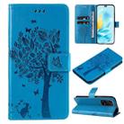 For Honor 200 Lite Global Tree & Cat Embossed Pattern Flip Leather Phone Case(Blue) - 1