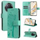 For Honor X9C 5G Global Tree & Cat Embossed Pattern Flip Leather Phone Case(Green) - 1