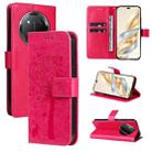 For Honor X9C 5G Global Tree & Cat Embossed Pattern Flip Leather Phone Case(Rose Red) - 1