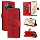 For Honor X9C 5G Global Tree & Cat Embossed Pattern Flip Leather Phone Case(Red) - 1