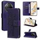 For Honor X9C 5G Global Tree & Cat Embossed Pattern Flip Leather Phone Case(Purple) - 1