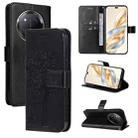 For Honor X9C 5G Global Tree & Cat Embossed Pattern Flip Leather Phone Case(Black) - 1