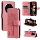 For Honor Magic7 Pro Tree & Cat Embossed Pattern Flip Leather Phone Case(Pink) - 1