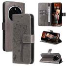 For Honor Magic7 Pro Tree & Cat Embossed Pattern Flip Leather Phone Case(Grey) - 1