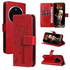 For Honor Magic7 Pro Tree & Cat Embossed Pattern Flip Leather Phone Case(Red) - 1