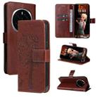 For Honor Magic7 Pro Tree & Cat Embossed Pattern Flip Leather Phone Case(Coffee) - 1