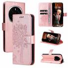 For Honor Magic7 Pro Tree & Cat Embossed Pattern Flip Leather Phone Case(Rose Gold) - 1