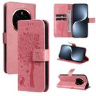 For Honor Magic7 Tree & Cat Embossed Pattern Flip Leather Phone Case(Pink) - 1