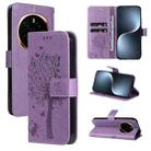 For Honor Magic7 Tree & Cat Embossed Pattern Flip Leather Phone Case(Light Purple) - 1