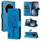 For Honor Magic7 Tree & Cat Embossed Pattern Flip Leather Phone Case(Blue) - 1