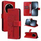 For Honor Magic7 Tree & Cat Embossed Pattern Flip Leather Phone Case(Red) - 1