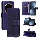 For Honor Magic7 Tree & Cat Embossed Pattern Flip Leather Phone Case(Purple) - 1