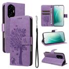 For Honor 300 Tree & Cat Embossed Pattern Flip Leather Phone Case(Light Purple) - 1