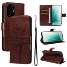 For Honor 300 Tree & Cat Embossed Pattern Flip Leather Phone Case(Coffee) - 1