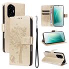 For Honor 300 Tree & Cat Embossed Pattern Flip Leather Phone Case(Gold) - 1