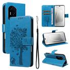 For Honor 300 Pro / 300 Ultra Tree & Cat Embossed Pattern Flip Leather Phone Case(Blue) - 1