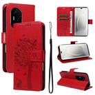 For Honor 300 Pro / 300 Ultra Tree & Cat Embossed Pattern Flip Leather Phone Case(Red) - 1