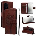 For Honor 300 Pro / 300 Ultra Tree & Cat Embossed Pattern Flip Leather Phone Case(Coffee) - 1