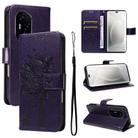 For Honor 300 Pro / 300 Ultra Tree & Cat Embossed Pattern Flip Leather Phone Case(Purple) - 1