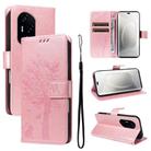 For Honor 300 Pro / 300 Ultra Tree & Cat Embossed Pattern Flip Leather Phone Case(Rose Gold) - 1