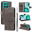 For Honor X8C 4G Global Tree & Cat Embossed Pattern Flip Leather Phone Case(Grey) - 1